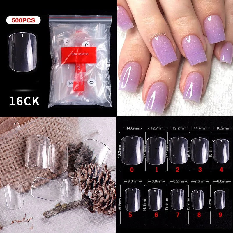 Natural Clear False Acrylic Nail Tips - Full/Half Cover Tips - 500pcs