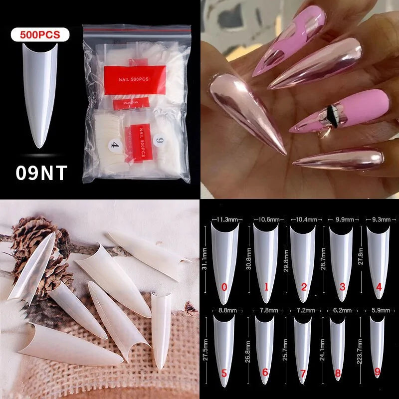 Natural Clear False Acrylic Nail Tips - Full/Half Cover Tips - 500pcs