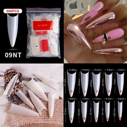 Natural Clear False Acrylic Nail Tips - Full/Half Cover Tips - 500pcs