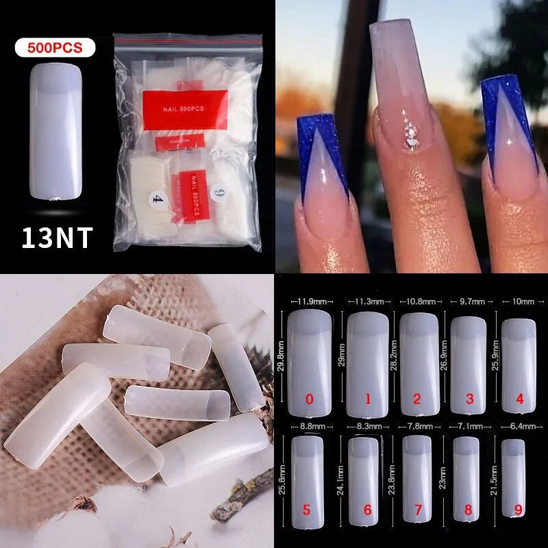 Natural Clear False Acrylic Nail Tips - Full/Half Cover Tips - 500pcs