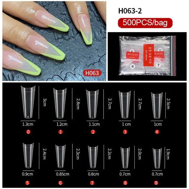 500-Piece False Nail Tips Box - Variety of Shapes, High-Quality ABS Material