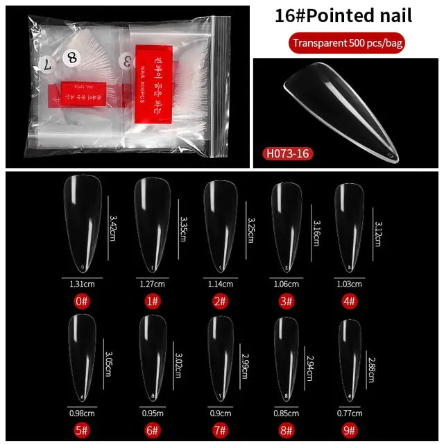 500-Piece False Nail Tips Box - Variety of Shapes, High-Quality ABS Material