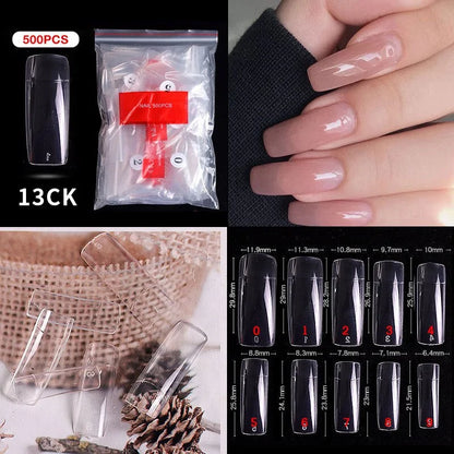 Natural Clear False Acrylic Nail Tips - Full/Half Cover Tips - 500pcs