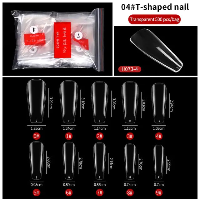 500-Piece False Nail Tips Box - Variety of Shapes, High-Quality ABS Material