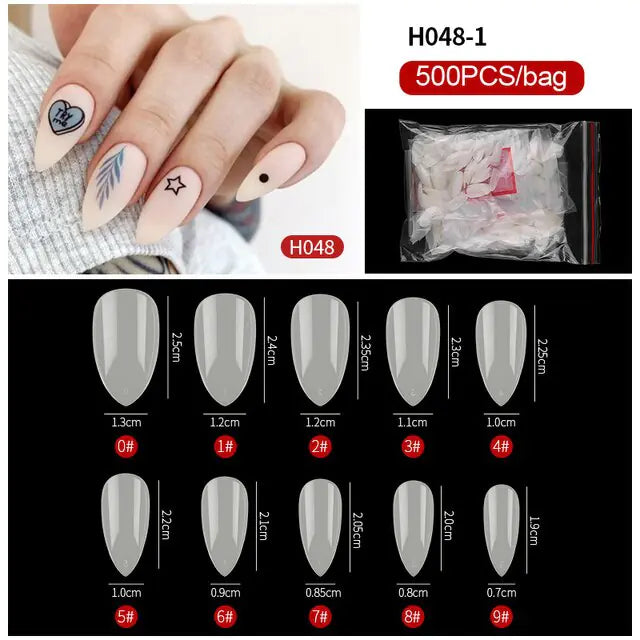 500-Piece False Nail Tips Box - Variety of Shapes, High-Quality ABS Material