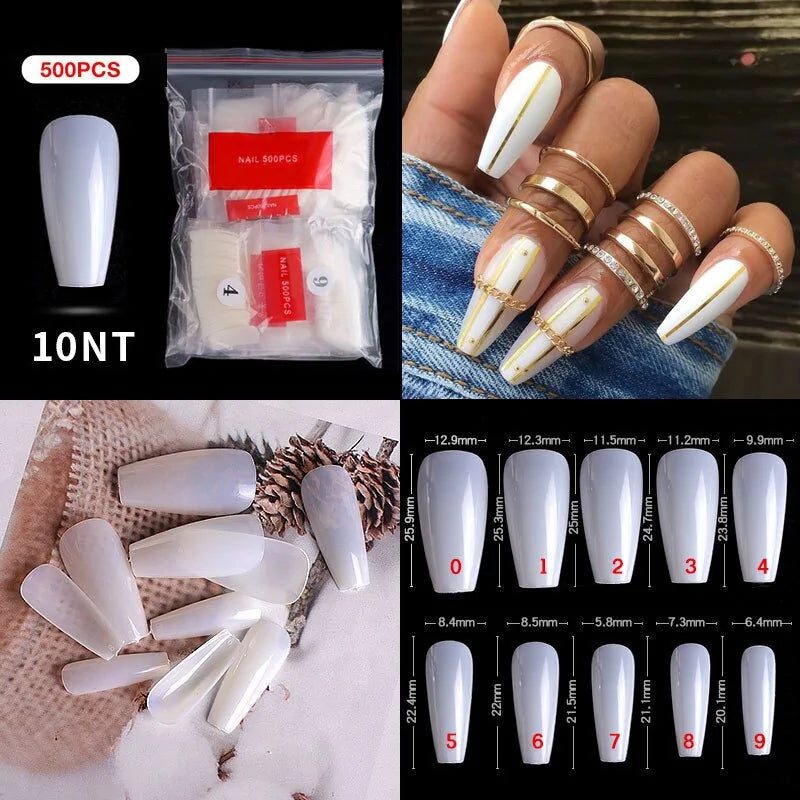 Natural Clear False Acrylic Nail Tips - Full/Half Cover Tips - 500pcs