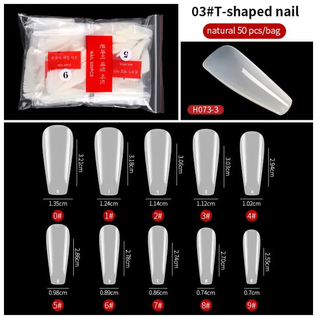 500-Piece False Nail Tips Box - Variety of Shapes, High-Quality ABS Material