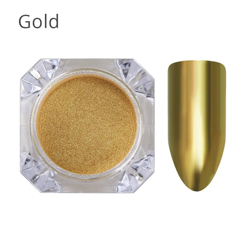 Mirror Nail Art Pigment Powder - Metallic Color UV Gel Polishing (Rose Gold, Silver)