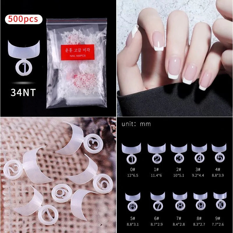 Natural Clear False Acrylic Nail Tips - Full/Half Cover Tips - 500pcs