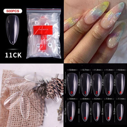 Natural Clear False Acrylic Nail Tips - Full/Half Cover Tips - 500pcs