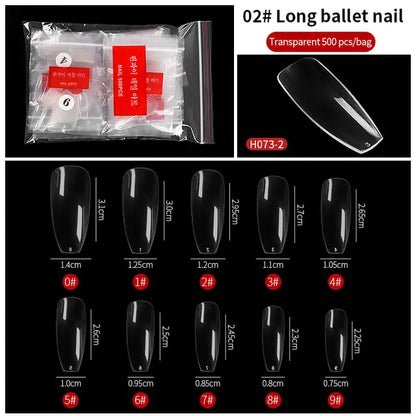 500-Piece False Nail Tips Box - Variety of Shapes, High-Quality ABS Material