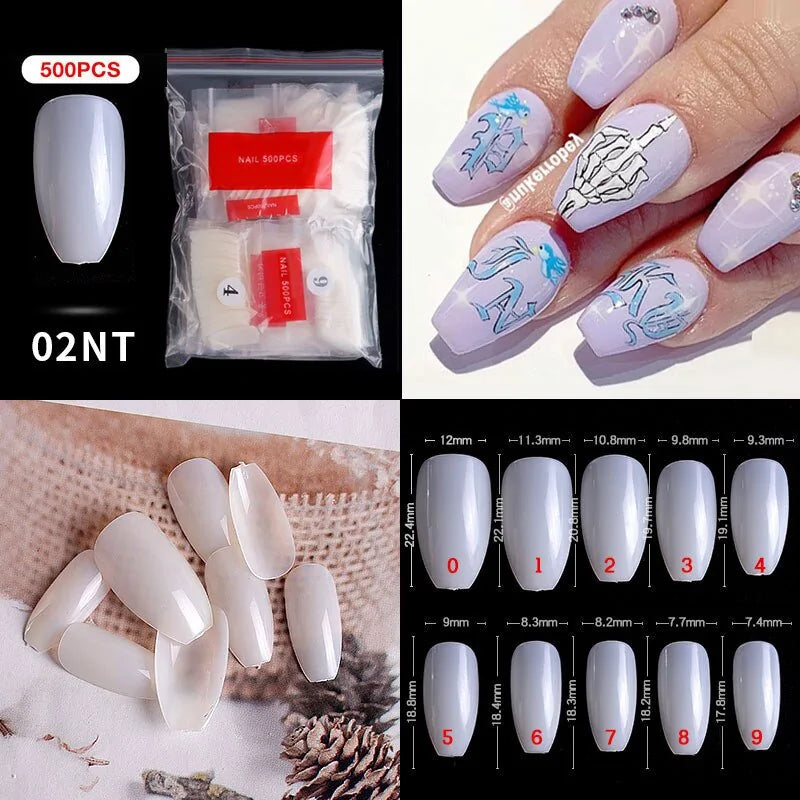 Natural Clear False Acrylic Nail Tips - Full/Half Cover Tips - 500pcs