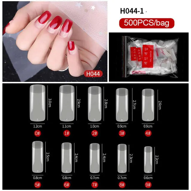 500-Piece False Nail Tips Box - Variety of Shapes, High-Quality ABS Material