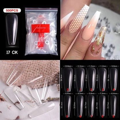 Natural Clear False Acrylic Nail Tips - Full/Half Cover Tips - 500pcs