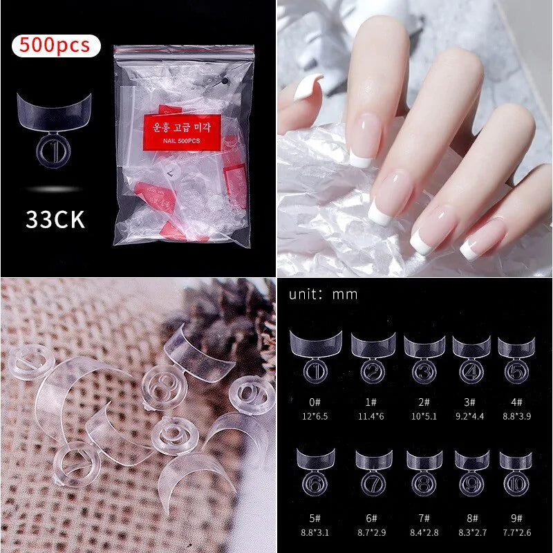 Natural Clear False Acrylic Nail Tips - Full/Half Cover Tips - 500pcs