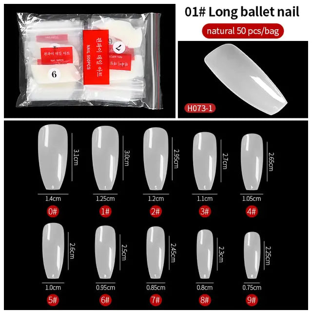 500-Piece False Nail Tips Box - Variety of Shapes, High-Quality ABS Material