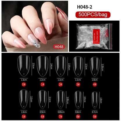 500-Piece False Nail Tips Box - Variety of Shapes, High-Quality ABS Material