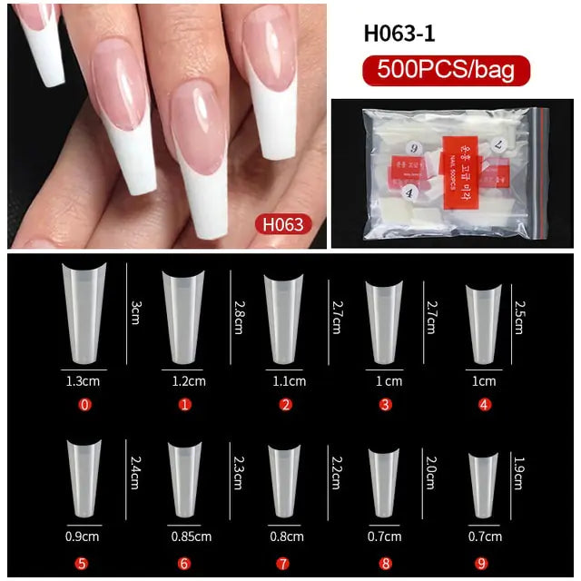 500-Piece False Nail Tips Box - Variety of Shapes, High-Quality ABS Material