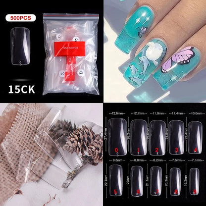 Natural Clear False Acrylic Nail Tips - Full/Half Cover Tips - 500pcs