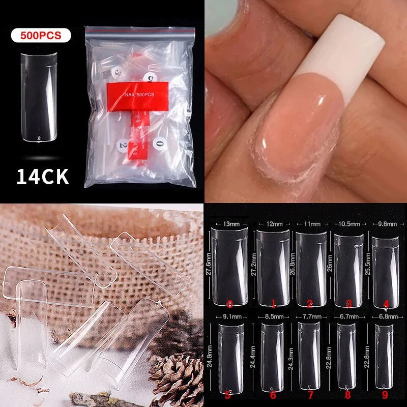 Natural Clear False Acrylic Nail Tips - Full/Half Cover Tips - 500pcs