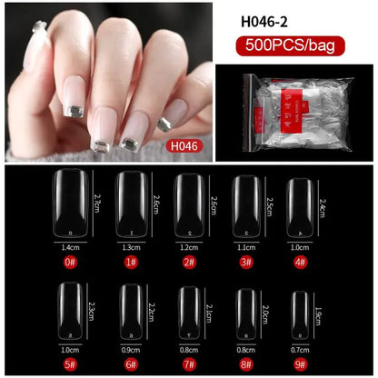 500-Piece False Nail Tips Box - Variety of Shapes, High-Quality ABS Material