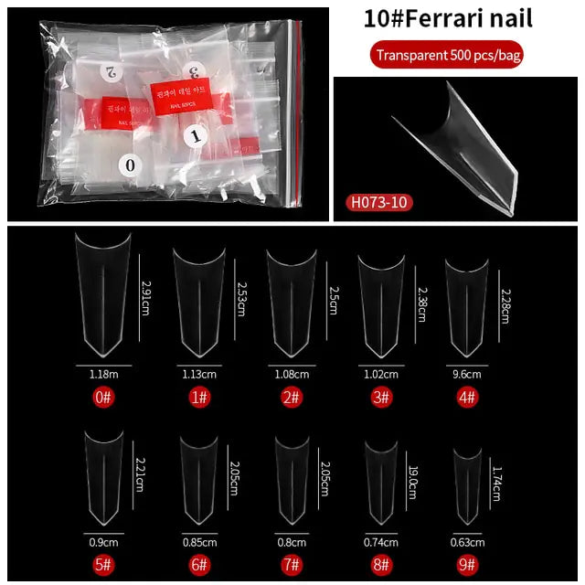 500-Piece False Nail Tips Box - Variety of Shapes, High-Quality ABS Material