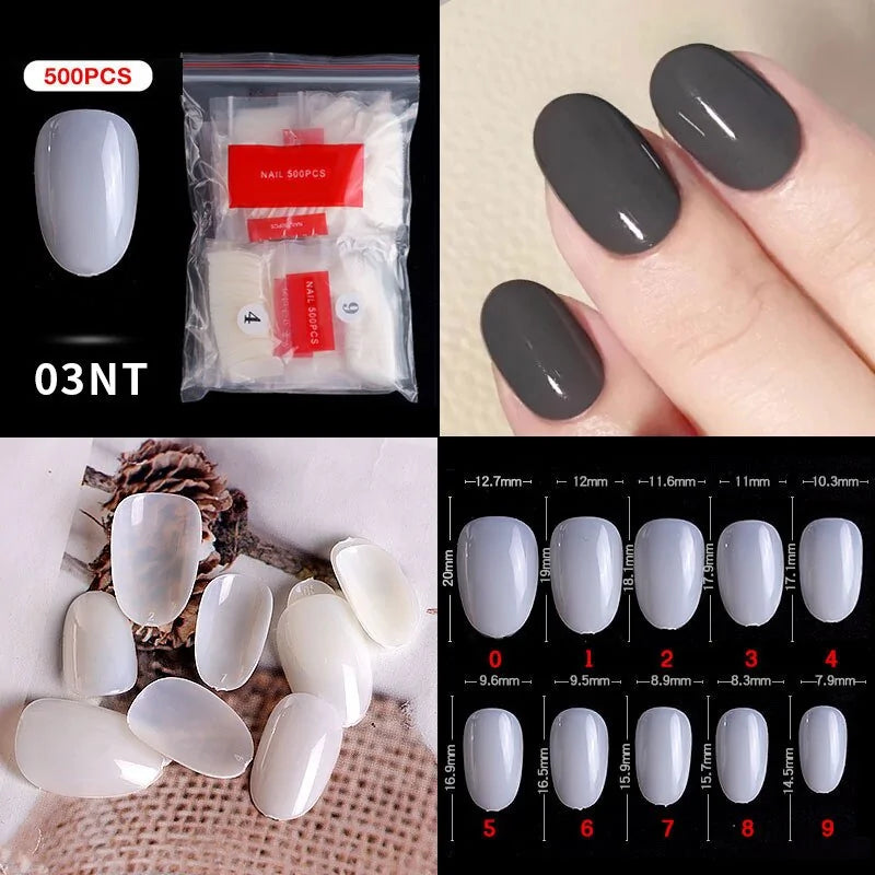 Natural Clear False Acrylic Nail Tips - Full/Half Cover Tips - 500pcs