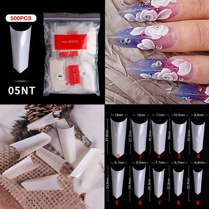 Natural Clear False Acrylic Nail Tips - Full/Half Cover Tips - 500pcs