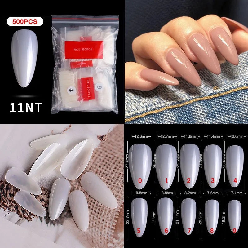 Natural Clear False Acrylic Nail Tips - Full/Half Cover Tips - 500pcs