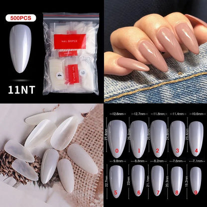 Natural Clear False Acrylic Nail Tips - Full/Half Cover Tips - 500pcs