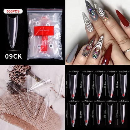 Natural Clear False Acrylic Nail Tips - Full/Half Cover Tips - 500pcs