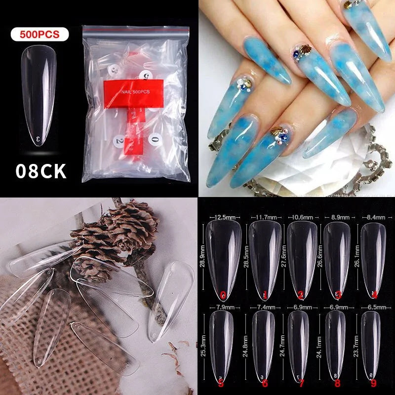 Natural Clear False Acrylic Nail Tips - Full/Half Cover Tips - 500pcs