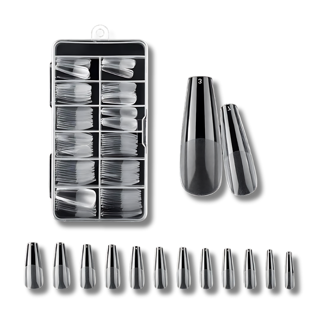 120PCS Clear Gel X Coffin Nails - Seamless, long-lasting fake nails for flawless manicures