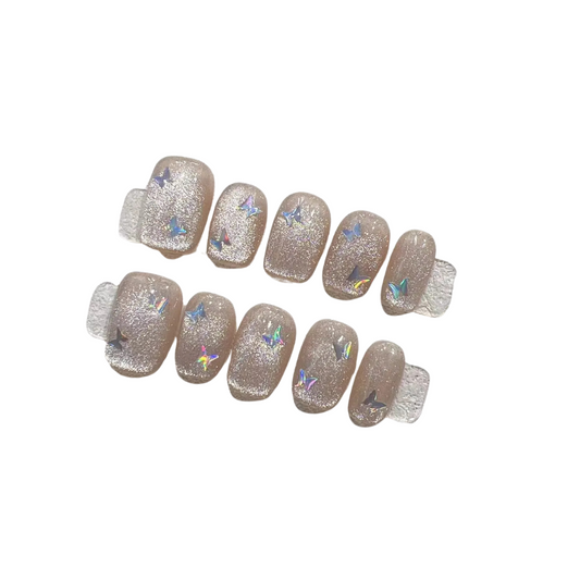Crystal Cat Eye Butterfly Nails - 10PCS of stunning, durable fake nails