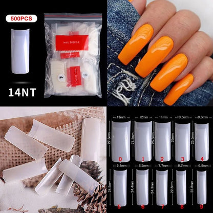 Natural Clear False Acrylic Nail Tips - Full/Half Cover Tips - 500pcs