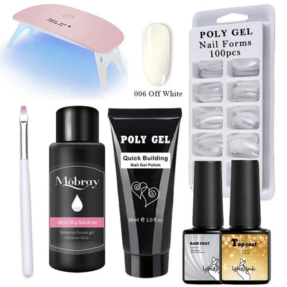 French Nail Art Poly Gel Kit with UV Brush and Nail Tips