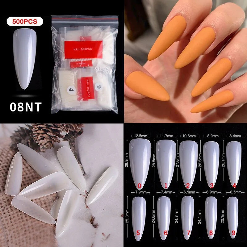 Natural Clear False Acrylic Nail Tips - Full/Half Cover Tips - 500pcs