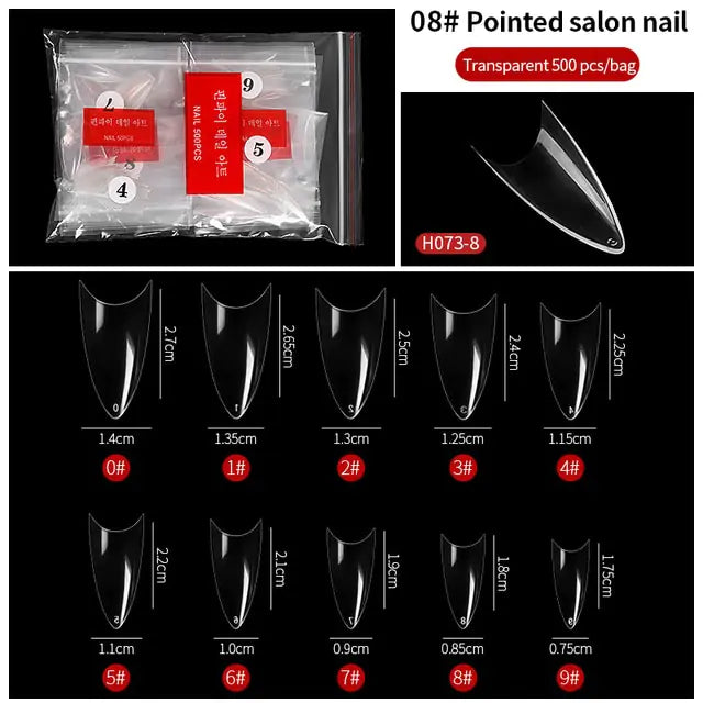 500-Piece False Nail Tips Box - Variety of Shapes, High-Quality ABS Material