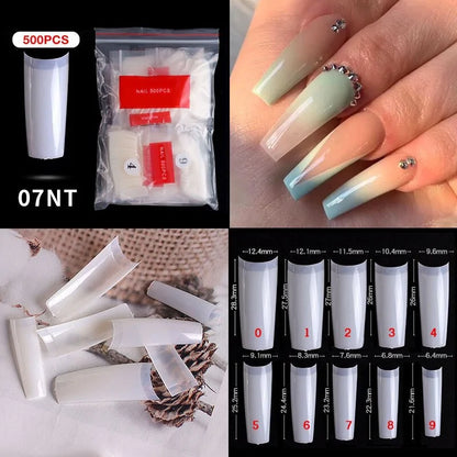 Natural Clear False Acrylic Nail Tips - Full/Half Cover Tips - 500pcs