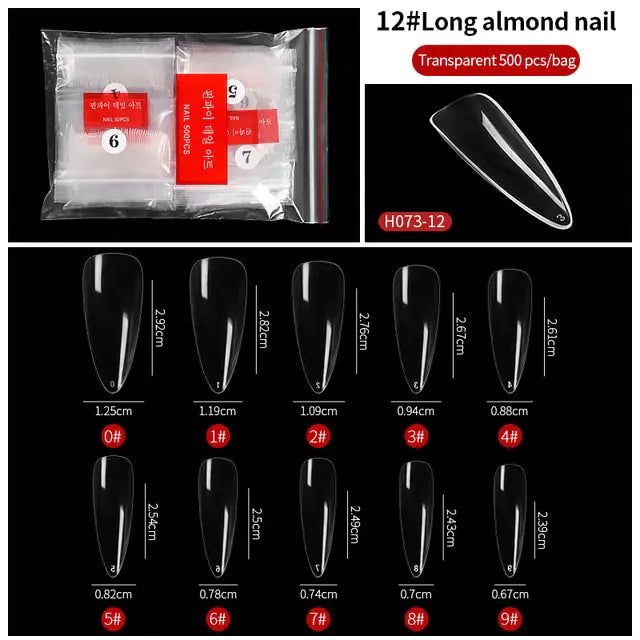 500-Piece False Nail Tips Box - Variety of Shapes, High-Quality ABS Material