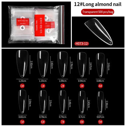 500-Piece False Nail Tips Box - Variety of Shapes, High-Quality ABS Material