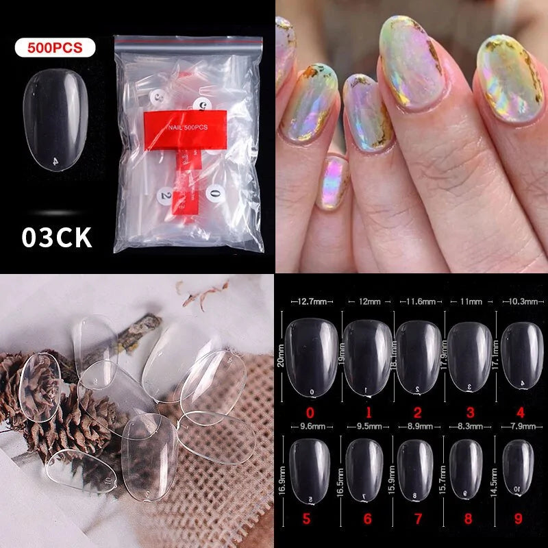 Natural Clear False Acrylic Nail Tips - Full/Half Cover Tips - 500pcs