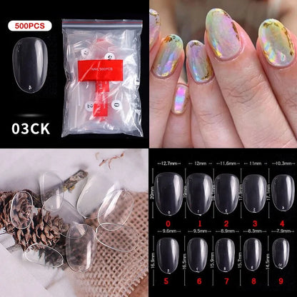 Natural Clear False Acrylic Nail Tips - Full/Half Cover Tips - 500pcs