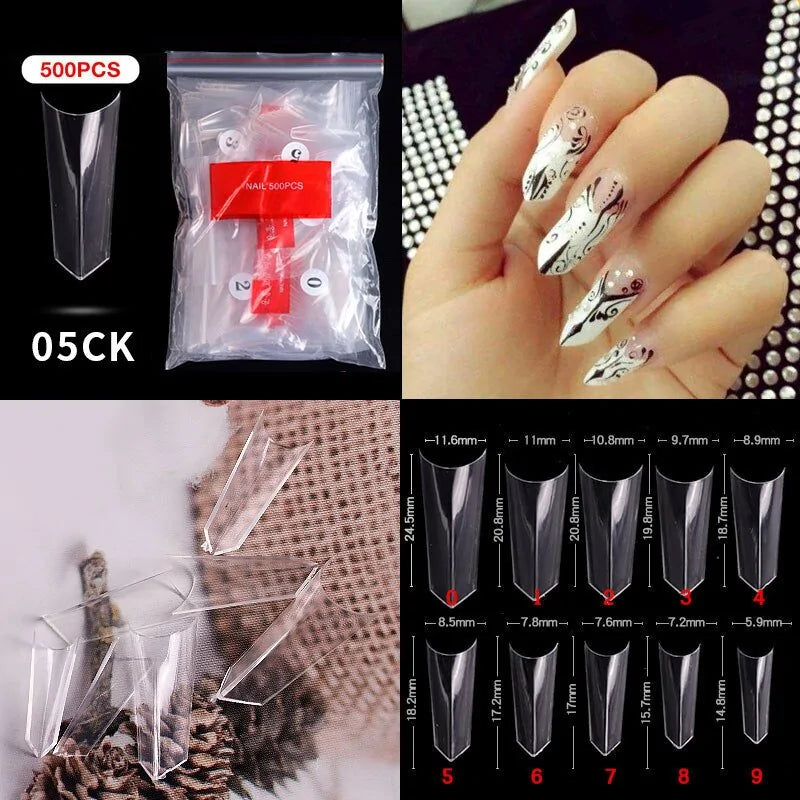 Natural Clear False Acrylic Nail Tips - Full/Half Cover Tips - 500pcs