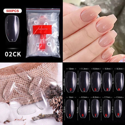 Natural Clear False Acrylic Nail Tips - Full/Half Cover Tips - 500pcs