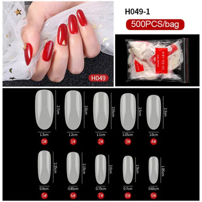 500-Piece False Nail Tips Box - Variety of Shapes, High-Quality ABS Material