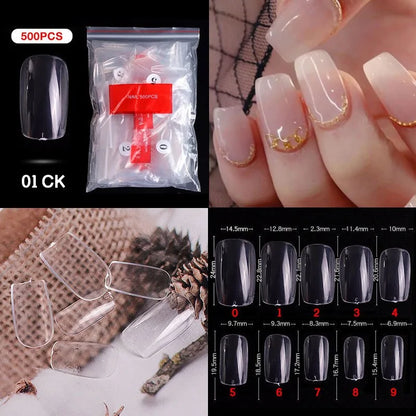 Natural Clear False Acrylic Nail Tips - Full/Half Cover Tips - 500pcs