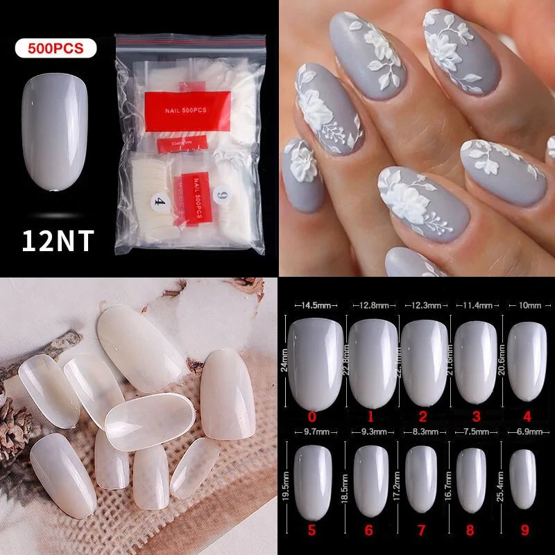 Natural Clear False Acrylic Nail Tips - Full/Half Cover Tips - 500pcs