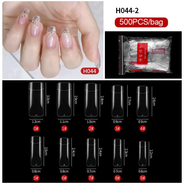 500-Piece False Nail Tips Box - Variety of Shapes, High-Quality ABS Material