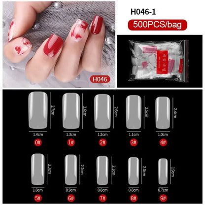 500-Piece False Nail Tips Box - Variety of Shapes, High-Quality ABS Material